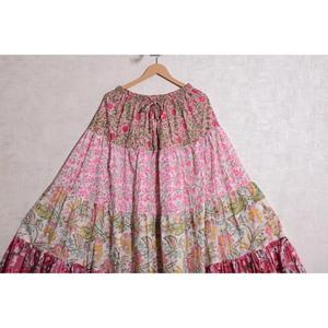 Cotton Block Print Floral <b>Patchwork</b> Bohemian Casual Long <b>Skirt</b> Handmade Washable Pleated Design Natural Waist Maxi <b>Skirt</b> Women - Product Image 4