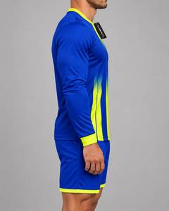 Conjunto de Camiseta de Fútbol para Hombre, Azul y Amarillo, Sublimación, Cuello en V, Manga Larga, Poliéster que Absorbe la Humedad, para Adolescentes - Product Image 4