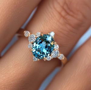 Luxury 2Carat Blue Moissanite Gold Plated 14K <b>925</b> Sterling <b>Silver</b> Carlotta Oval Cut Bridal Engagement <b>Ring</b> - Product Image 5