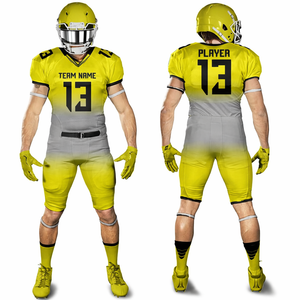 Uniforme de Fútbol Americano Personalizado, Conjunto de Jersey y Pantalones con Degradado Amarillo y Gris, Uniforme de Equipo de Fútbol Sublimado Transpirable - Product Image 1