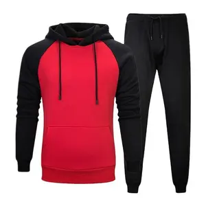2021 Latest Fashion Design Red & Black Color Jogging Track Suit Men 2 Piece Set Tracksuit Men Custom Zipper Hoodie Tracksuits