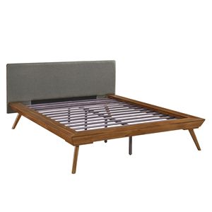 Letto Imbottito in Legno Grigio Scuro con Finitura Castagna, 1 Pezzo, con Testiera e Finitura Castagna - Product Image 1