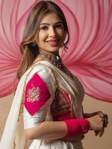 Ensemble Lehenga, Blouse et Dupatta Traditionnel Indien pour Femme, avec Broderie Chinon et Dentelle Fantaisie, pour Fêtes et Mariages, Longueur au Sol, Coupe Classique - Product Image 1