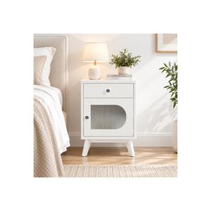 Muebles de dormitorio modernos de madera de pino macizo de la colección EVEREST, mesita de noche de madera con almacenamiento que ahorra espacio. - Product Image 1