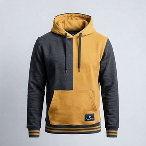 Sudadera con Capucha Oversize para Hombre, Bicolor Negro y Dorado, Estilo Color Block, de Forro Polar, Estilo Urbano, OEM Personalizado - Product Image 3