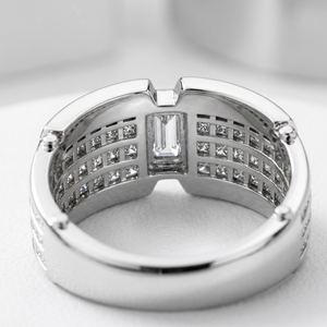 <b>Mens</b> Solitaire <b>Emerald</b> Rose Gold Riveted Edge Engagement Anniversary Lab Grown Diamond Rhodium Plated Small Cut Side Diamond - Product Image 4
