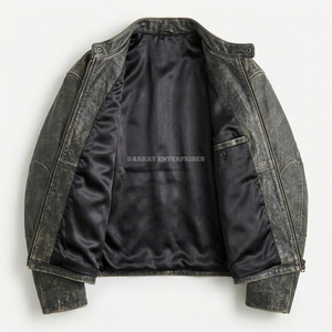 Distressed Vintage Grey Cowhide <b>Leather</b> Cafe Racer Biker <b>Jacket</b> Wholesale <b>Retro</b> Faded Finish Motorcycle Apparel Manufacturer - Product Image 5