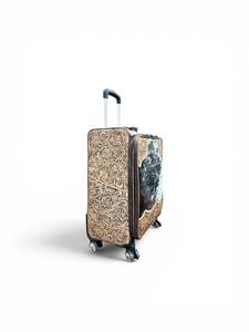 Ensemble de bagages en cuir de vachette turquoise style western, 3 pièces – Valises de voyage en cuir repoussé avec roulettes pivotantes - Product Image 4