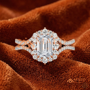 Élégante bague en or rose 14 carats avec diamant taille émeraude, bague de mariée de luxe en or rose avec pierre centrale émeraude - Product Image 4