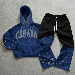 2026 Star Pattern Rhinestone Hoodie Baggy Flared Sweatpants Set Premium Heavy Cotton Jumper <b>Aesthetic</b> Oversized Unisex Tracksuit - Product Image 3