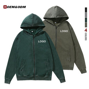 Cardigan à capuche unisexe en coton rétro, zippé, coupe-vent, couleur unie, délavé et vieilli, tendance printemps-automne - Product Image 4