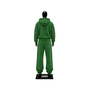 Ensemble de survêtement vert en velours pour femme, sweat à capuche zippé et pantalon large, deux pièces, avec strass, en velours de luxe, style streetwear décontracté, coupe jogging - Product Image 2