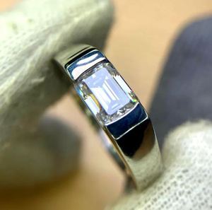 1.5Carat <b>Emerald</b> Cut Moissanite <b>Ring</b> 925 Sterling <b>Silver</b> 9K 14K Gold Plated Mens Unisex Engagement Wedding Band Fine Jewelry - Product Image 2