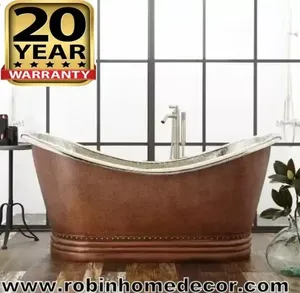 Baignoire autoportante en cuivre pur de qualité supérieure, gravée à la main, pour une immersion profonde, excellente rétention de chaleur, villas, resorts, boutiques - Product Image 3