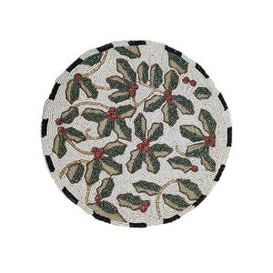 Embroidered Holly Pattern Round <b>Table</b> Mat Traditional <b>Plant</b> Design Washable Home Decor - Product Image 4