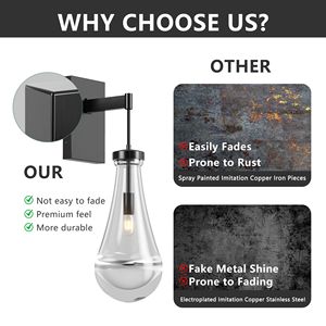 Set di Applique da Parete Moderne a Goccia, Lampade da Parete Nere Dimmerabili per Soggiorno e Bagno, Illuminazione per Specchio da Bagno - Product Image 6