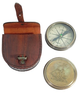 <b>Antique</b> <b>Brass</b> Polished Metal Pin Nautical Pocket Compass for Marine Hiking Camping Decor by Tajdaar Handicrafts - Product Image 4