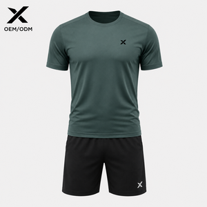 Ensemble T-shirt et short X-Men à manches courtes, séchage rapide, tricoté, tenue sportive d'été, noir et vert, article tendance, OEM/ODM, logo X - Product Image 1