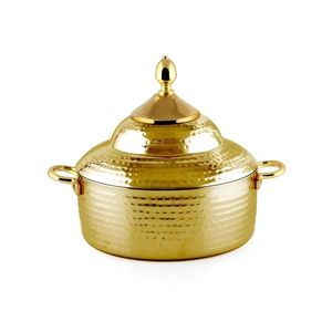 Luxury Hammered Gold Casserole Premium Food Warmers Elegant Stainless Steel Buffet Server with <b>Stepped</b> Dome Lid - Product Image 1