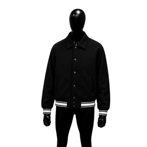 Blouson universitaire noir premium pour homme – Décontracté, en mélange coton et polyester, coupe classique, idéal pour l'automne, avec boutons, haute qualité - Product Image 1