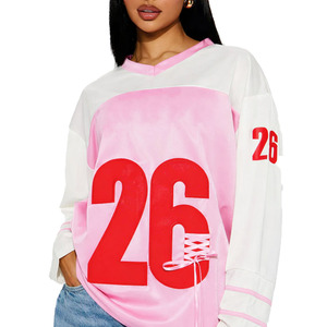 Camiseta de Fútbol Americano Blanca y Rosa al por Mayor, Estilo Deportivo, Manga Larga, Camiseta de Fútbol, OEM, Marca Privada, Proveedor para Mujeres - Product Image 5