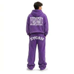 <b>Men's</b> Wide Leg Rhinestone Tracksuit Zip Up Hoodie Set Printed Cotton Streetwear Jogger Pants <b>Mens</b> High Quality Cotton <b>Sweat</b> <b>suit</b> - Product Image 6