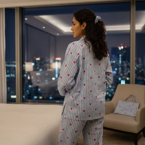 Camisón 100% Algodón, Pijama de Manga Larga, Suave y Ligero, Conjunto de Dos Piezas para Dormir, para Mujer y Hombre, para Verano - Product Image 3