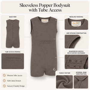 Mocha Taupe Sleeveless Bodysuit | Special Kids Sensory Clothing Inclusive Wear Tube Access Cotton Stretch Breathable Zipper - Product Image 3