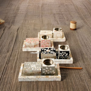 Classic Aaliya <b>Bukhoor</b> Incense Set handcrafted resin <b>burner</b> with mother of pearl and bone inlay tray for timeless elegance - Product Image 1