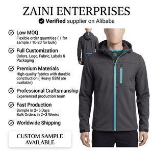 Chaqueta Softshell Informal de Otoño, Premium, 220 Gramos, Poliéster Sólido, Color Gris Carbón, Panel en Contraste, Logotipo Personalizado, con Capucha, OEM, ODM - Product Image 1