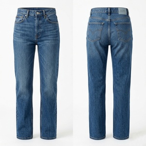 Jeans Casuales de Mezclilla Elástica de Algodón Premium para Mujer, Corte Regular, Lavado Medio, 390 GSM, Color Sólido, Parche de Cuero con Logotipo Grabado Personalizado - Product Image 5