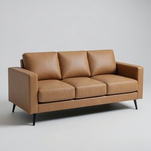 โซฟาหนังวัวแท้สไตล์โมเดิร์นกลางศตวรรษ 3 ที่นั่ง สีน้ำตาล สำหรับห้องนั่งเล่น โครงสร้างไม้ - Product Image 1