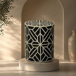 Artistic Bone Inlay Side <b>Table</b> <b>Round</b> Accent Stool Geometric Inlaid End <b>Table</b> Modern Bedroom Furniture - Product Image 4