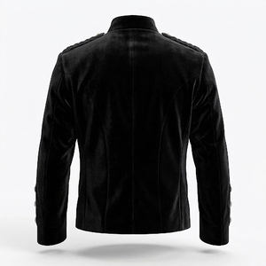 <b>Velvet</b> Doublet <b>Jacket</b> <b>Mens</b> Black Montrose Highland Stand Collar Double Breasted Silver Buttons Special Occasion Outfit - Product Image 3