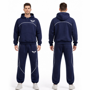 Ensemble de survêtement bleu marine pour homme : sweat à capuche et pantalon de jogging – Tenue décontractée pour le sport, la gym et le streetwear - Product Image 1