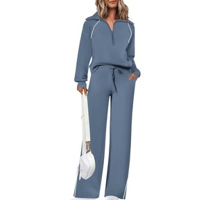 Conjunto Deportivo Azul Marino para Mujer, Color Sólido, Manga Larga, Casual, Transpirable, con Cierre de Media Cremallera, Cordón Ajustable, Corte Holgado, 100% Poliéster - Product Image 6