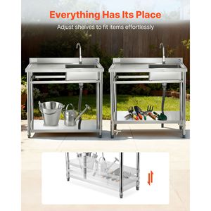 Lavello Commerciale Monoblocco Autoportante in Acciaio Inox 39.4 X 19.7 X 37 Pollici con Rubinetto per Utenti Mancinici - Product Image 3