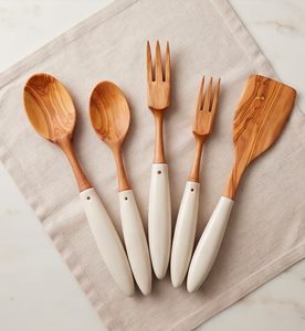 Juego de cubiertos de acero inoxidable con diseño de mango de cerámica, perfecto para cenas, utensilios de cocina, eventos y accesorios para bodas. - Product Image 1