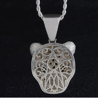 Pendentif léopard en or blanc 14kt de haute qualité Moissanite d'Inde
