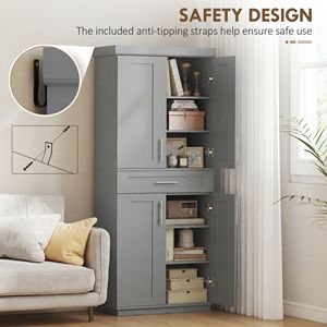 "<b>Freestanding</b> Gray <b>Kitchen</b> Pantry Cabinet with Doors Drawer & Adjustable Shelving" - Product Image 6