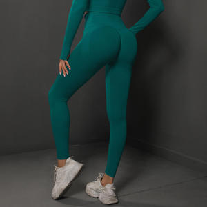 Leggings taille haute push-up pour femmes, couleur unie, longueur intégrale, collants de sport - Product Image 5
