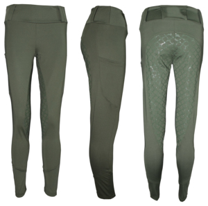 กางเกงขี่ม้าผู้หญิงแบบถักลายรังผึ้งพิมพ์โลโก้ OEM ด้านหน้า มีกระเป๋า 2 ช่อง ซิลิโคนกันลื่นทั้งตัว กันกลิ่น - Product Image 3