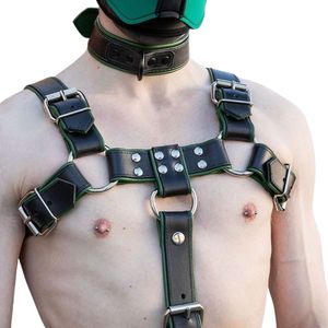 Harnais de poitrine en cuir vert pour homme avec anneaux métalliques, équipement de bondage BDSM réglable - Product Image 2