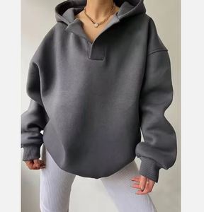 Sudadera con Capucha Extra Grande para Mujer, Color Sólido, Hombros Caídos, Manga Larga, Tejido de Algodón, Ropa de Otoño - Product Image 6