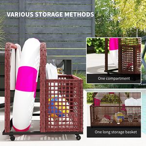 Carrello portaoggetti con ruote in rattan PE marrone misto per piscina, pratico organizer per lo stoccaggio - Product Image 5