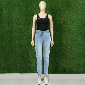 Jeans Cargo de Mujer, Cintura Media, Corte Recto, Felpa, Alta Calidad, Bolsillos Laterales, Cierre con Cordón, 100% Algodón, Transpirables, Secado Rápido - Product Image 1