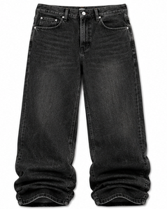 Jean en denim décontracté pour homme, taille haute, coupe droite, ample, couleur unie - Product Image 3