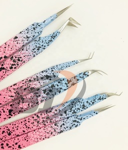 Pince à épiler d'extension de cils en acier inoxydable bicolore personnalisée poignée diamantée enduite de poudre durable pour cils de beauté en fibre - Product Image 5