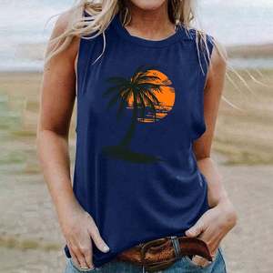 Camiseta sin Mangas con Logotipo Personalizado OEM para Mujer, Camiseta Gráfica con Cuello Redondo, Camiseta Informal de Verano para Vacaciones en la Playa Hawaiana - Product Image 4