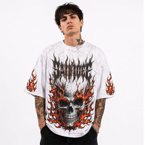 Men's Oversized Skull <b>Flame</b> Print T-<b>Shirt</b> Short Sleeve O-Neck Punk Style 100% Cotton Jersey Fabric - Product Image 4